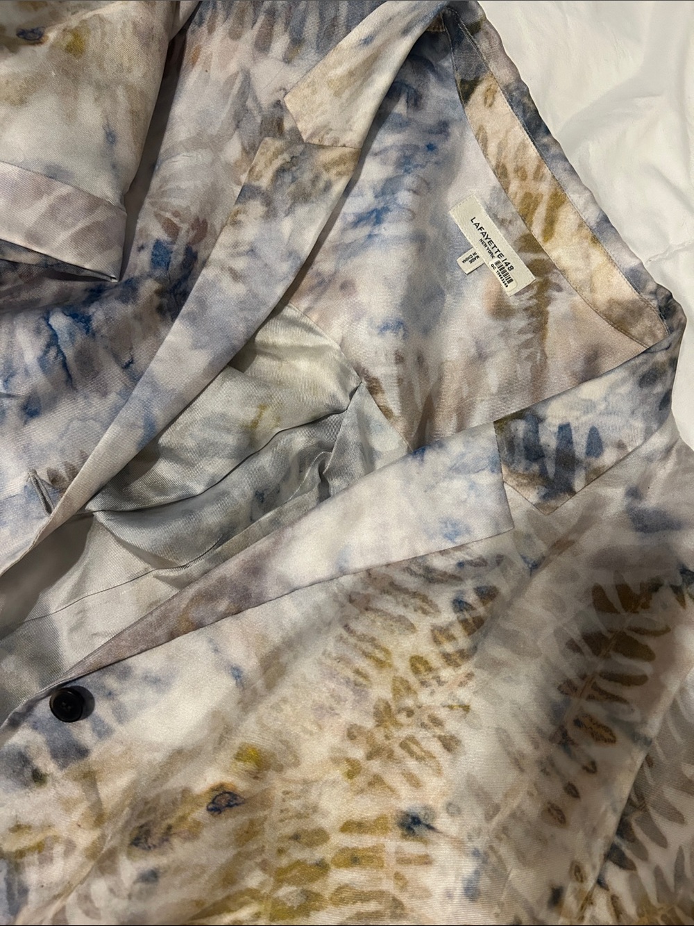 Lafayette 148 New York Watercolor Midi Dress in Blue, Tan and Cream